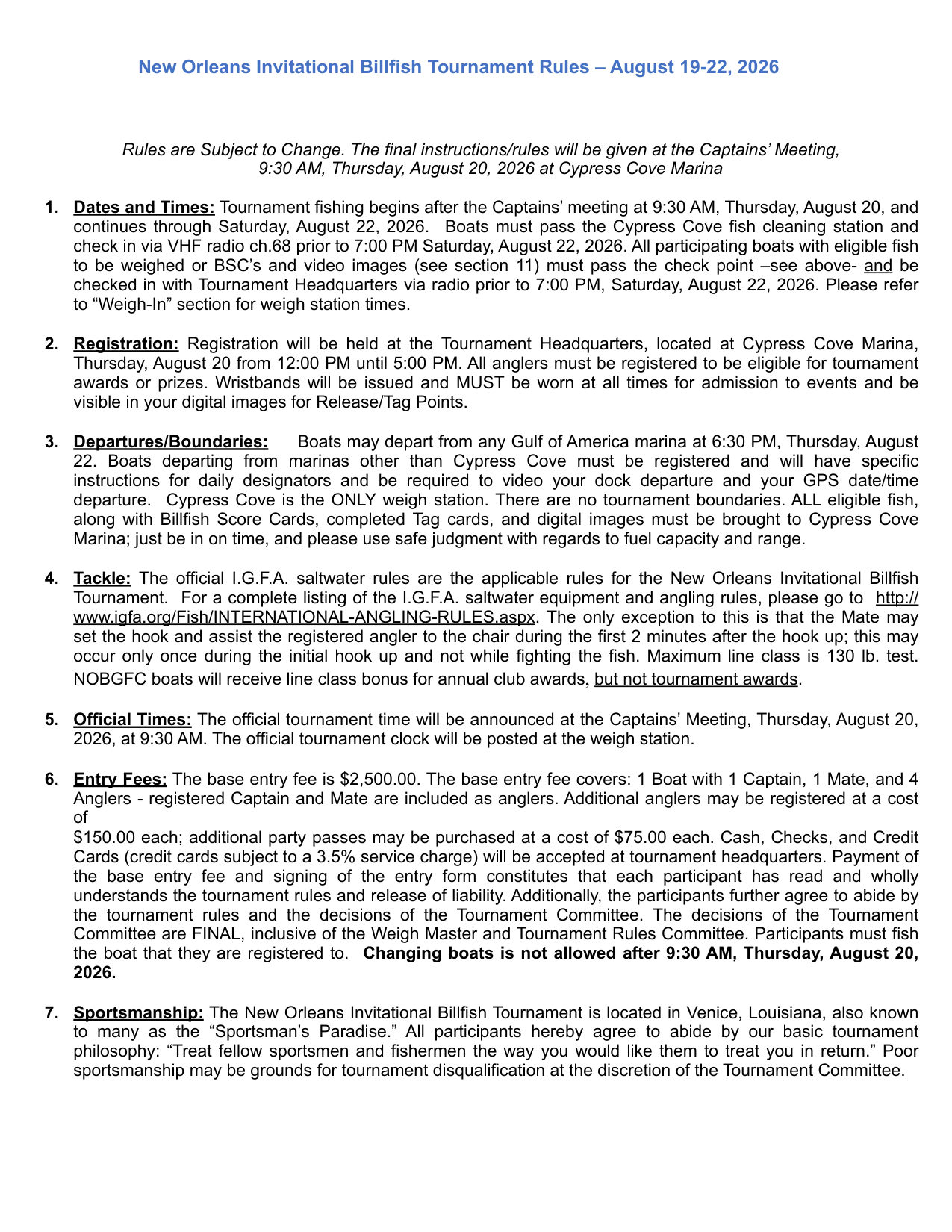 2026 NOIBT Rules